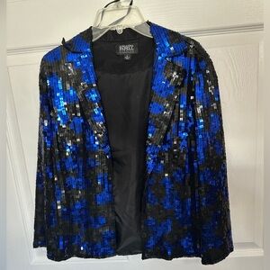 Adrianna Papell Blue and Black Sequin Jacket